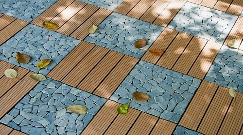 Interlocking wood composite decking tiles